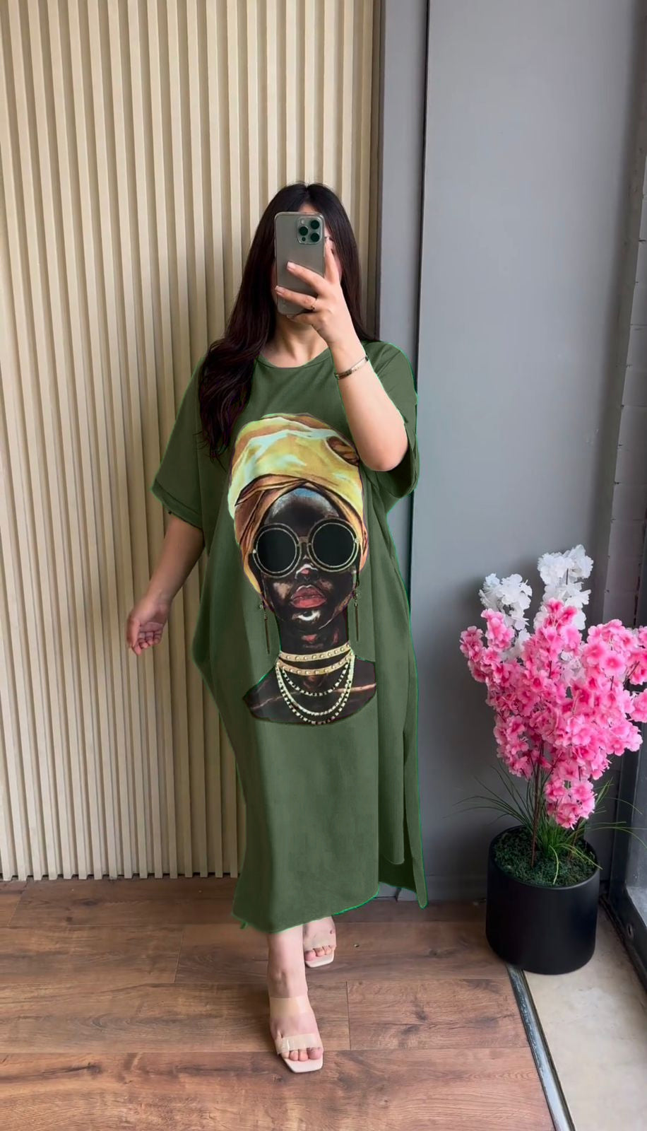 Drop Shoulder Printed Long Top CH 457