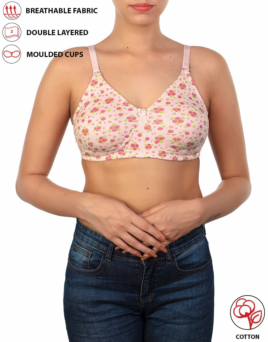 PACK OF 2 STRETCHABLE COTTON DOUBLE LAYERED NON WIRED PRINTED BRA