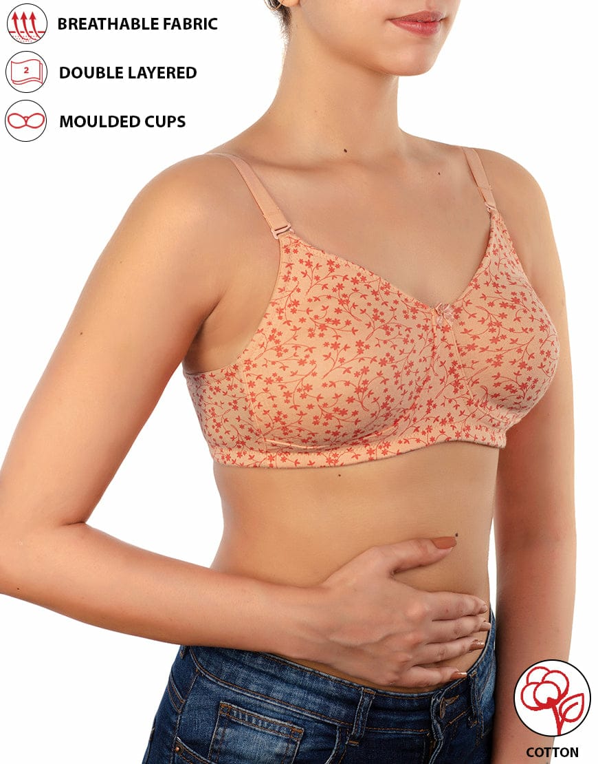 PACK OF 2 STRETCHABLE COTTON DOUBLE LAYERED NON WIRED PRINTED BRA