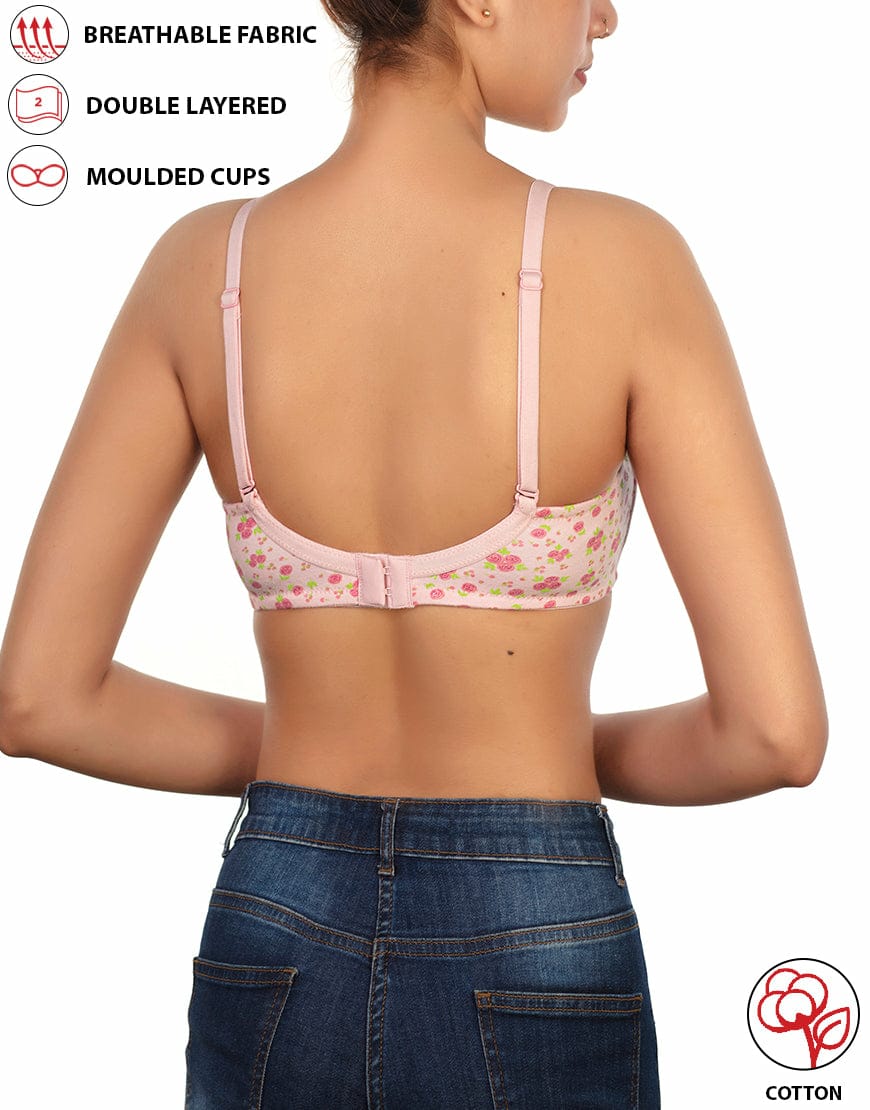 PACK OF 2 STRETCHABLE COTTON DOUBLE LAYERED NON WIRED PRINTED BRA