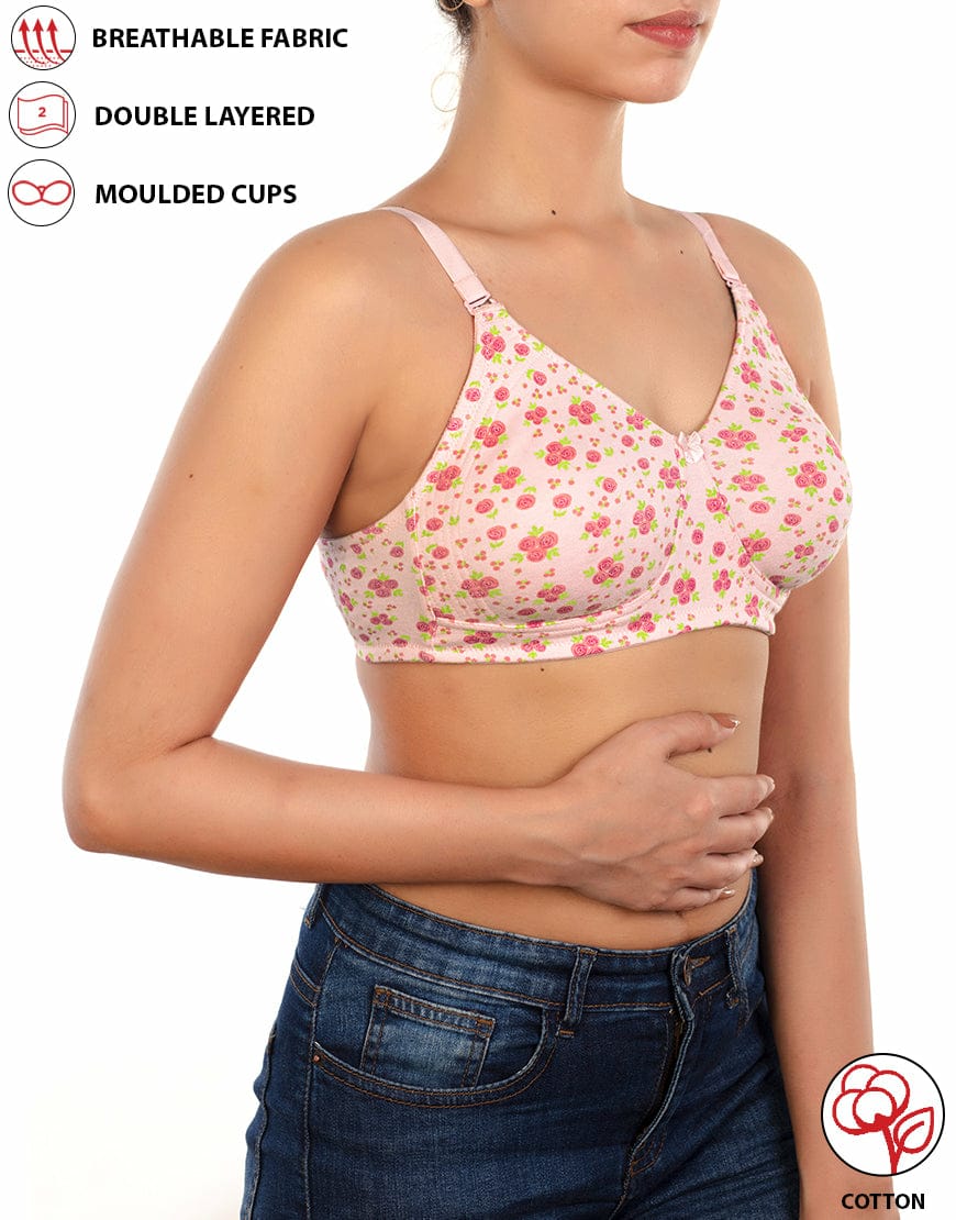 PACK OF 2 STRETCHABLE COTTON DOUBLE LAYERED NON WIRED PRINTED BRA