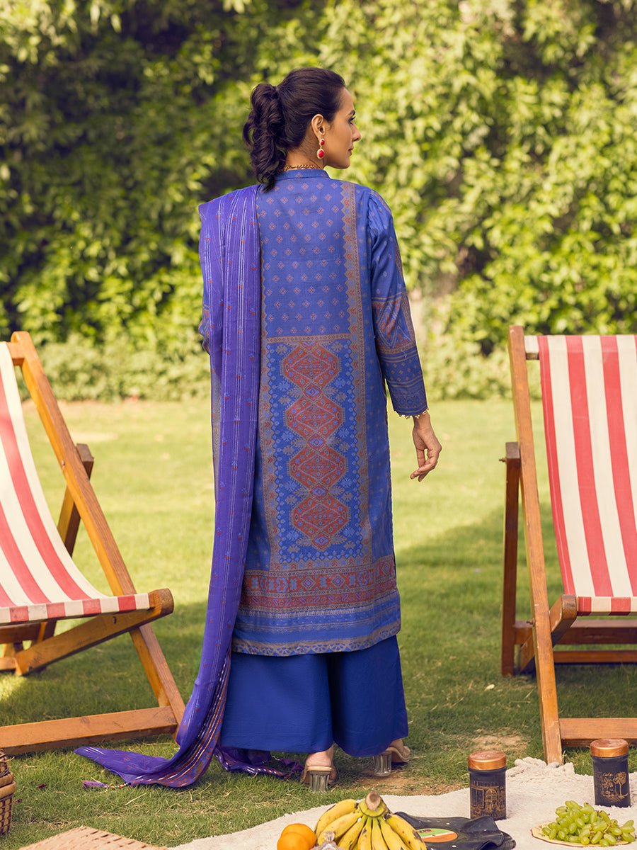 1 & Get 1 Free - Unstitched 3pc -Digital Printed Embroidered Lawn Suit With Printed Chiffon Full Zari Dupatta - Zure DOS306