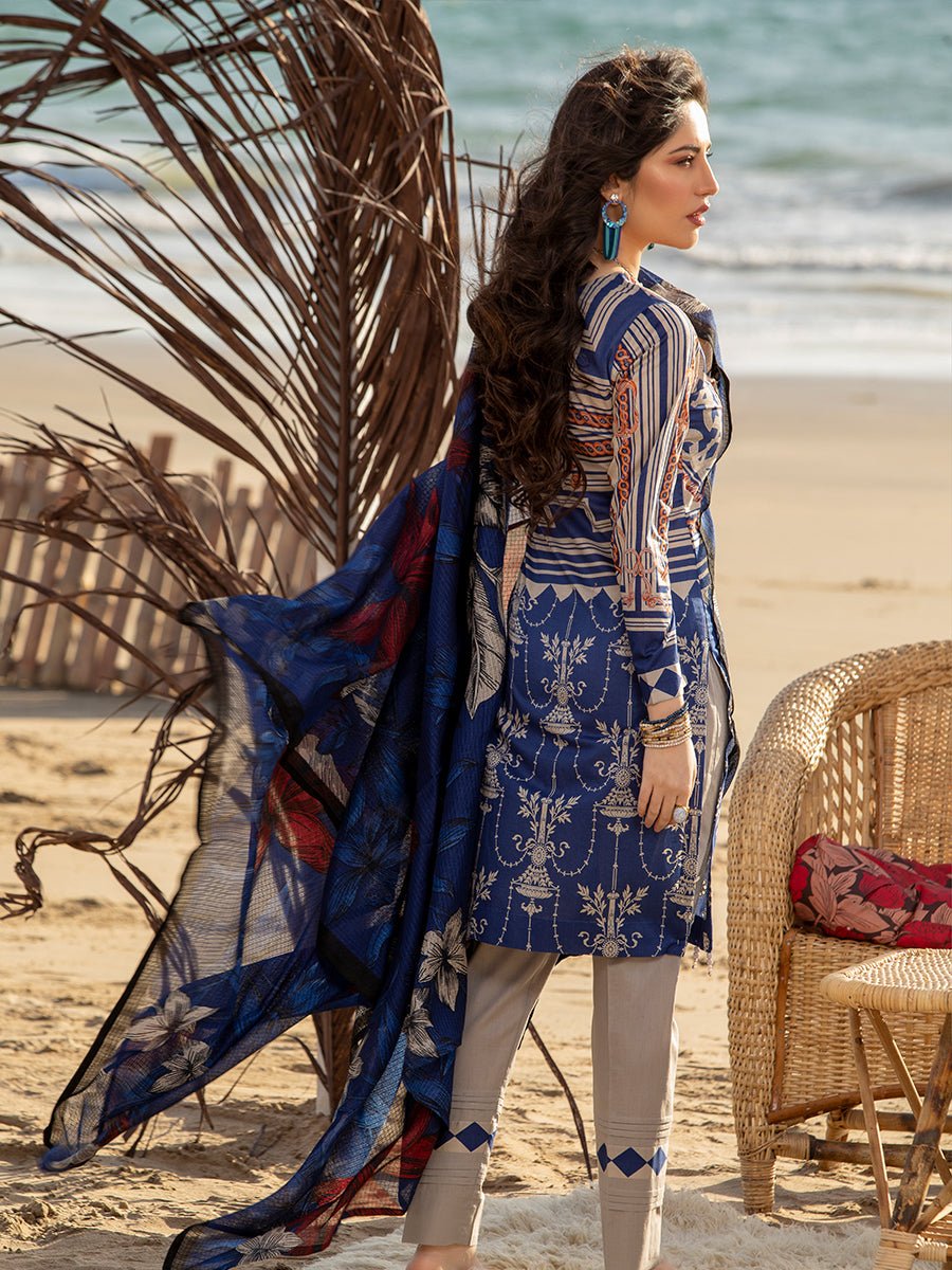 1 & Get 1 Free - Unstitched 3pc Printed Embroidered Lawn Shirt with Chiffon Printed Dupatta DOS307