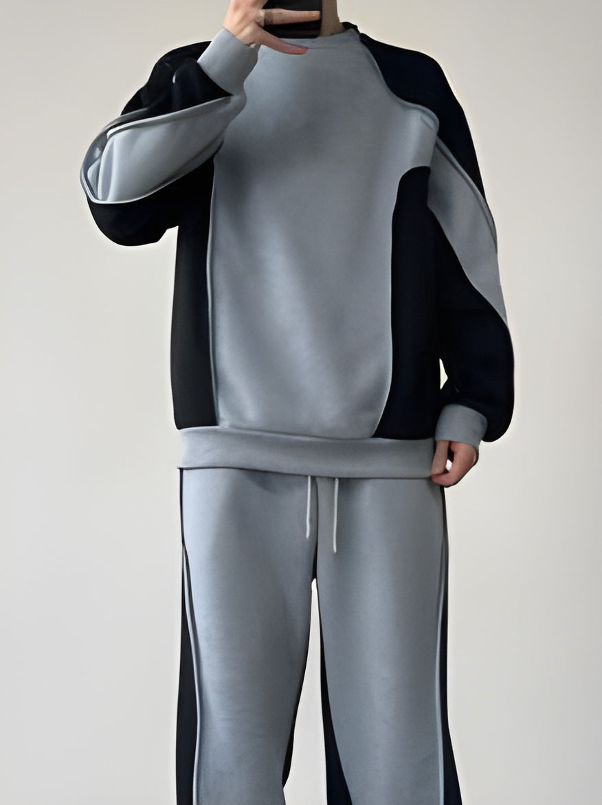 Pack of 3 Men’s Autumn Casual Tracksuit – Long Sleeve Crew Neck Sweatshirt & Color Block Sweatpants Set