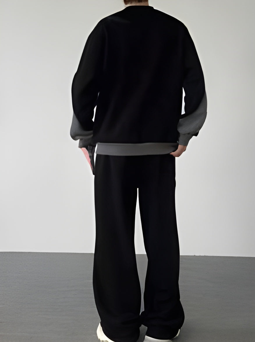 Pack of 3 Men’s Autumn Casual Tracksuit – Long Sleeve Crew Neck Sweatshirt & Color Block Sweatpants Set