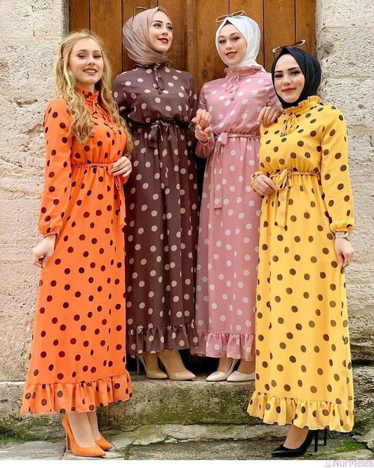 Pack of 4 Polka Dots Perfect Finishing Dubai Abaya With Stollers