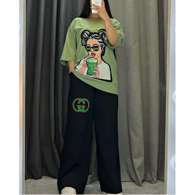 Printed Drop-Shoulder Tee Trousers