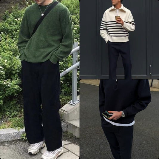 Pack of 3 Lightweight Half Zip & Crew Neck Knit Sweatshirts for Men – Premium Summer Collection | Breathable Casual Streetwear | 9421