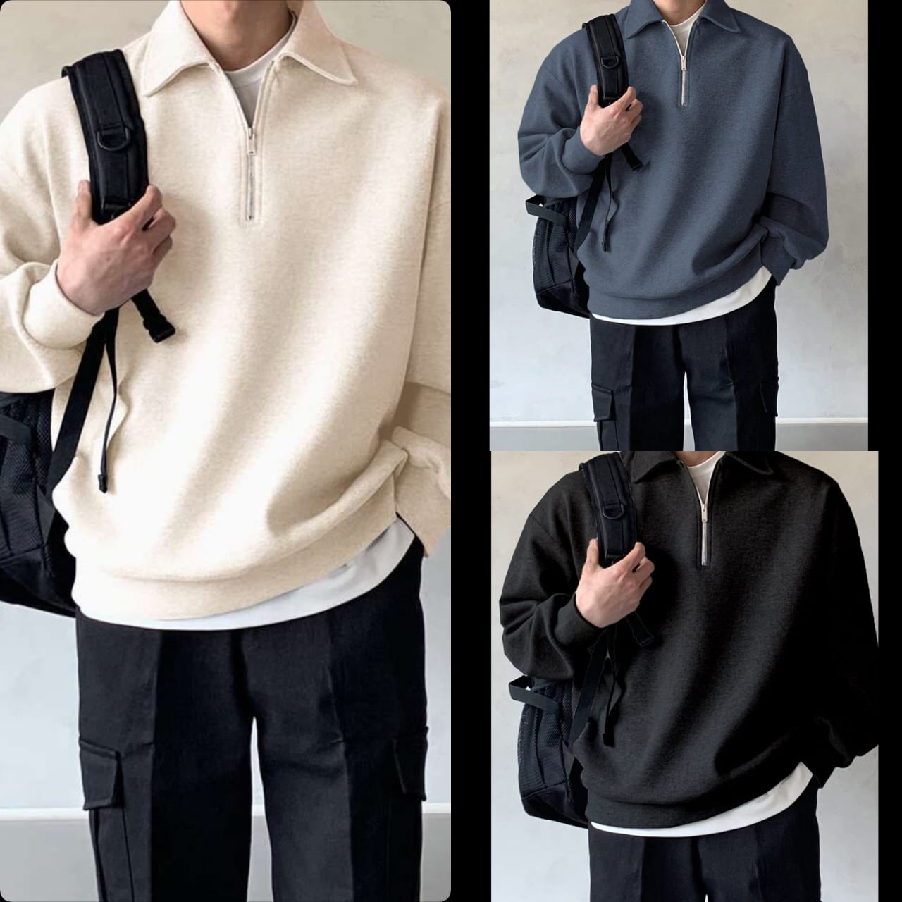 Pack of 3 Lightweight Half Zip & Crew Neck Knit Sweatshirts for Men – Premium Summer Collection | Breathable Casual Streetwear | 9426