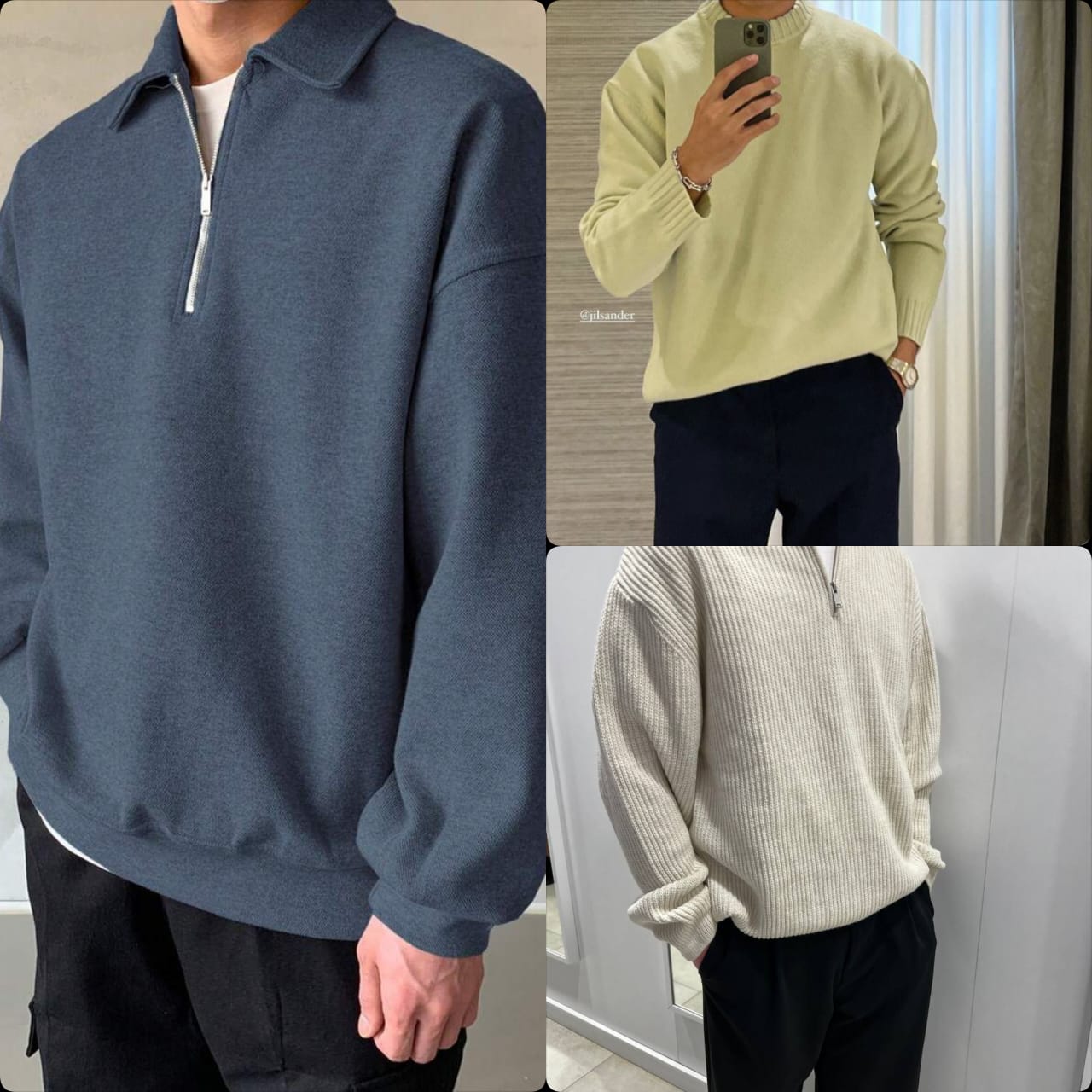 Pack of 3 Lightweight Half Zip & Crew Neck Knit Sweatshirts for Men – Premium Summer Collection | Breathable Casual Streetwear | 9423