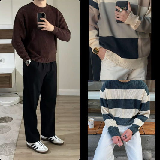 Pack of 3 Lightweight Half Zip & Crew Neck Knit Sweatshirts for Men – Premium Summer Collection | Breathable Casual Streetwear | 9422