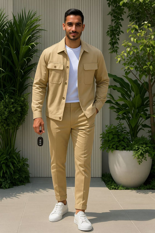 Men’s 3-Piece Winter Corduroy Suit Set – Blazer + T-Shirt + Cargo Trouser | JSKDN724