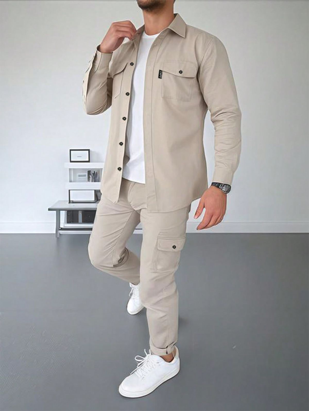 Men’s 3-Piece Winter Corduroy Suit Set – Blazer + T-Shirt + Cargo Trouser | JSKDN722