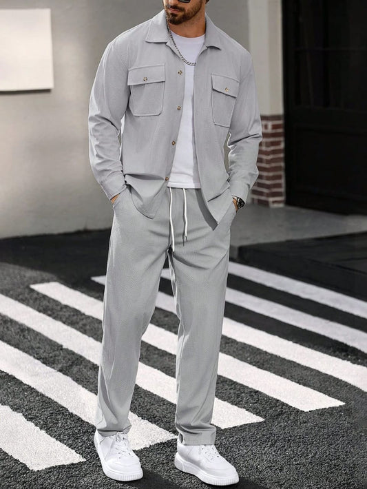 Men’s 3-Piece Winter Corduroy Suit Set – Blazer + T-Shirt + Cargo Trouser | JSKDN726