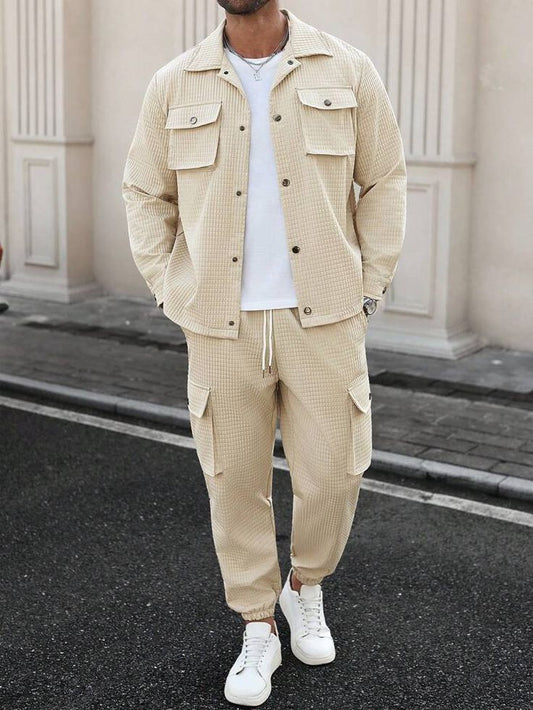 Men’s 3-Piece Winter Corduroy Suit Set – Blazer + T-Shirt + Cargo Trouser | JSKDN727