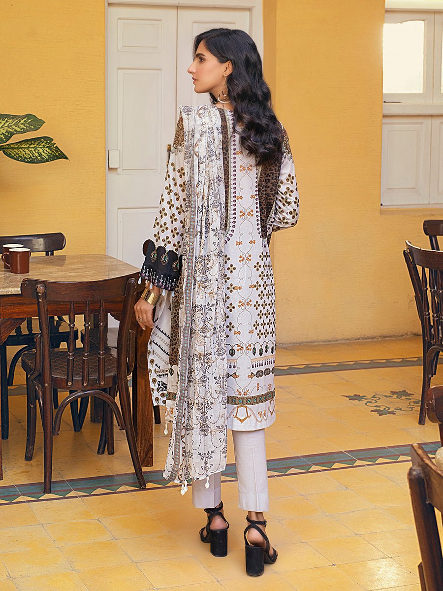 1 & Get 1 Free - Snow White  - Unstitched 3pc Digital Printed Embroidered Lawn with Chiffon Dupatta - Faustina DOS211