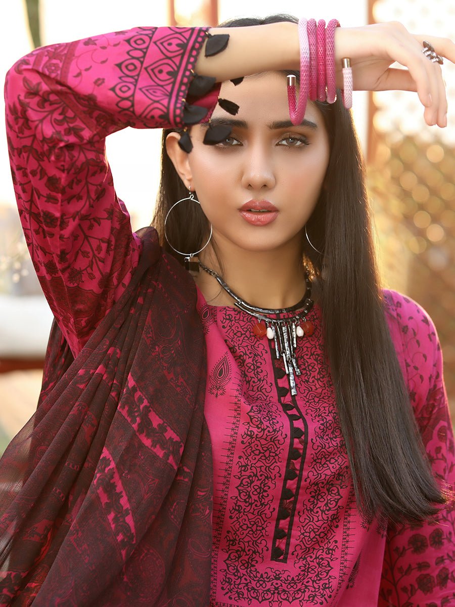 1 & Get 1 Free - Unstitched 3pc Printed Embroidered Lawn Suit
